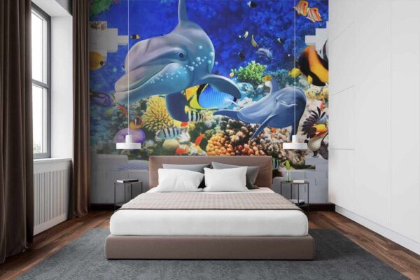 Peinture murale d'un poisson et de dauphins Peinture murale d'un poisson et de dauphins