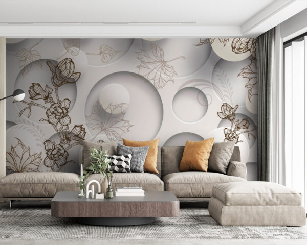 Papier peint avec des cercles et des fleurs u40267pig63m 600x480 - Papier peint avec des cercles et des fleurs - tegory