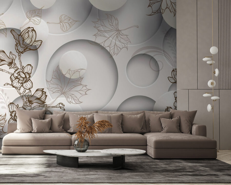 Papier peint Papier peint avec des cercles et des fleurs – Image 3