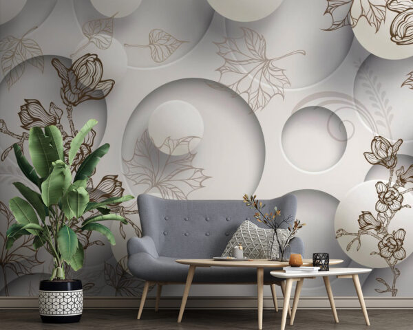 Papier peint avec des cercles et des fleurs u40267pig4 600x480 - Papier peint avec des cercles et des fleurs - tegory