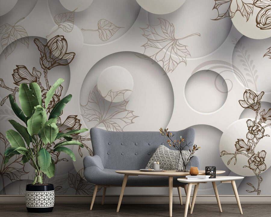 Papier peint Papier peint avec des cercles et des fleurs – Image 2