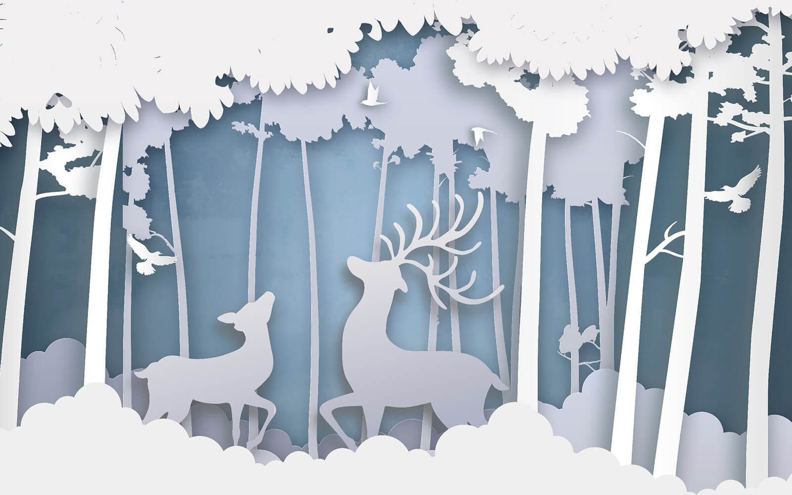 Découpage en papier d'un cerf dans une forêt u39052p - Découpage en papier d'un cerf dans une forêt - tegory