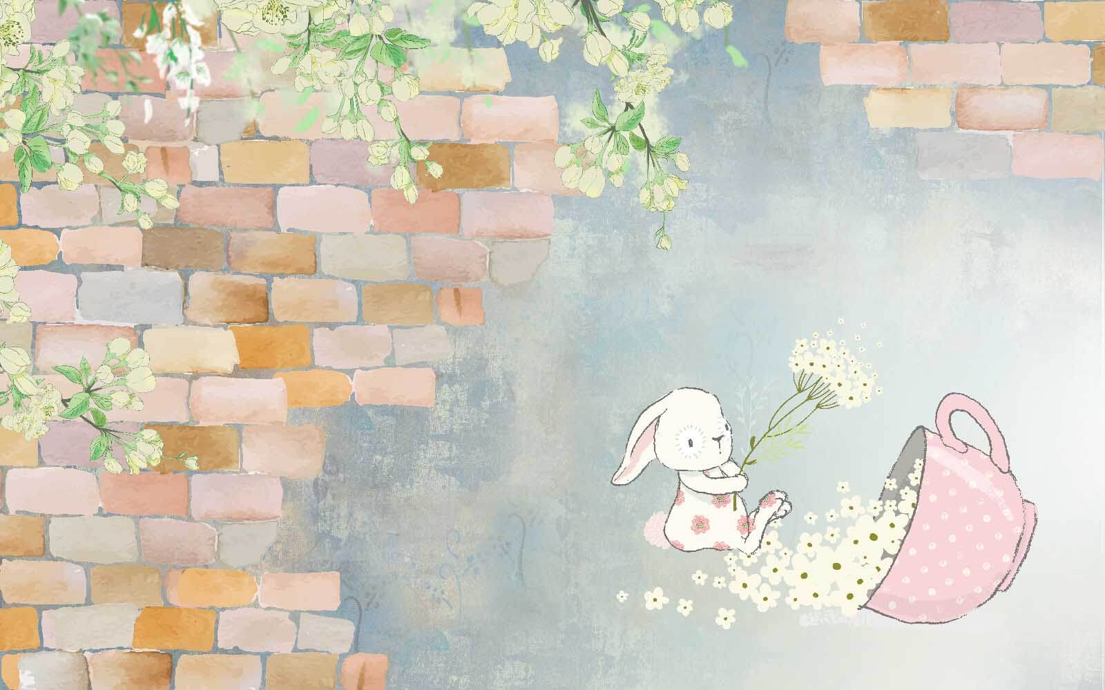 Lapin de dessin animé et maison avec fleurs u38904p - Lapin de dessin animé et maison avec fleurs - tegory