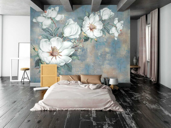 Fleurs blanches sur fond bleu Fleurs blanches sur fond bleu