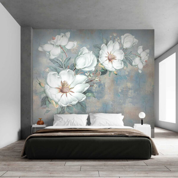 Fleurs blanches sur fond bleu Fleurs blanches sur fond bleu