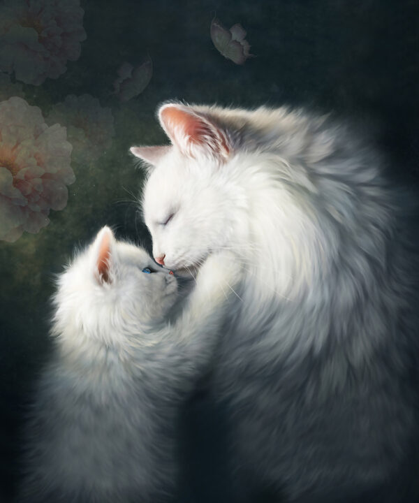Chat et chaton s'embrassant Chat et chaton s'embrassant