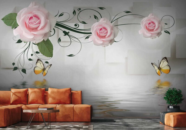 Papillon et roses sur l'eau Papillon et roses sur l'eau