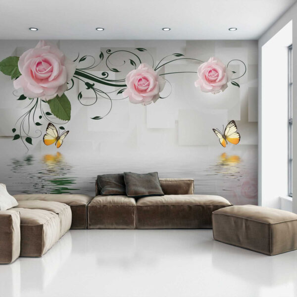 Papillon et roses sur l'eau Papillon et roses sur l'eau