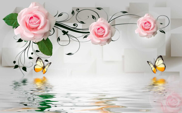 Papillon et roses sur l'eau Papillon et roses sur l'eau