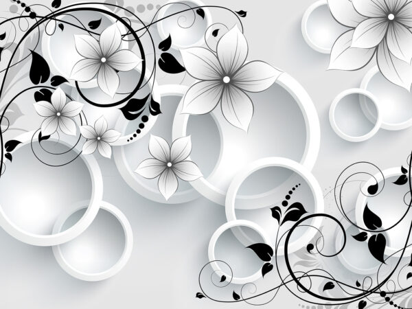 Papier peint avec des fleurs et des cercles Papier peint avec des fleurs et des cercles