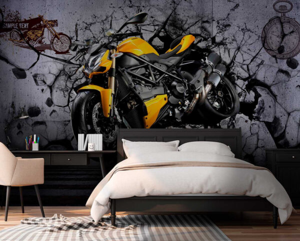 Moto jaune sur un mur Moto jaune sur un mur