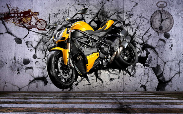Moto jaune sur un mur Moto jaune sur un mur