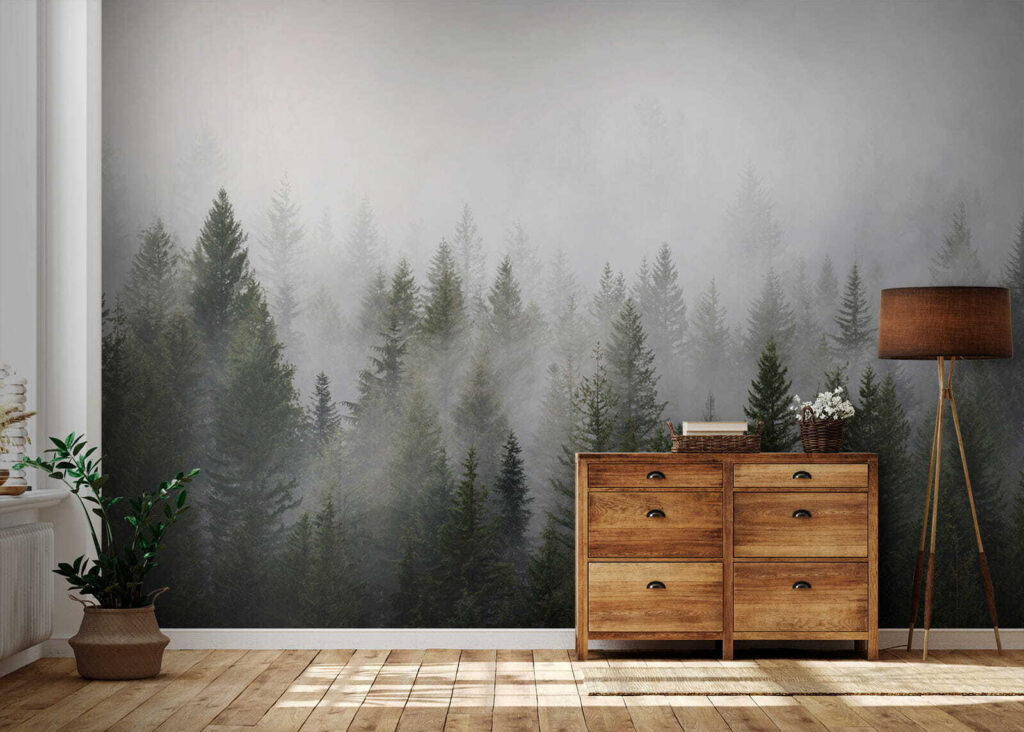 Group of trees in the fog Group of trees in the fog