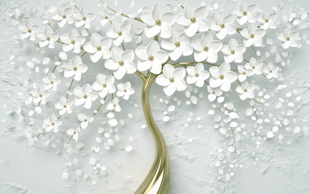 Arbre avec des fleurs et des feuilles blanches Arbre avec des fleurs et des feuilles blanches