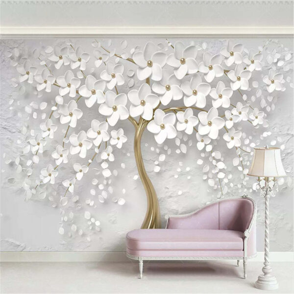 Arbre avec des fleurs et des feuilles blanches Arbre avec des fleurs et des feuilles blanches