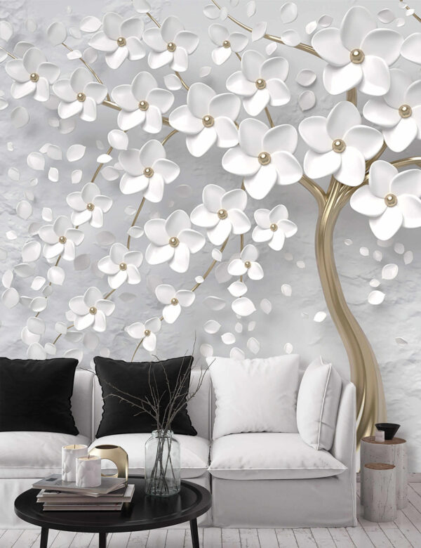 Arbre avec des fleurs et des feuilles blanches Arbre avec des fleurs et des feuilles blanches