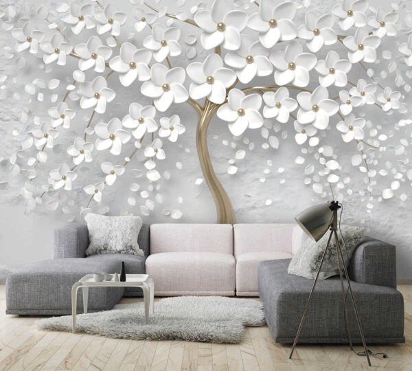Arbre avec des fleurs et des feuilles blanches Arbre avec des fleurs et des feuilles blanches