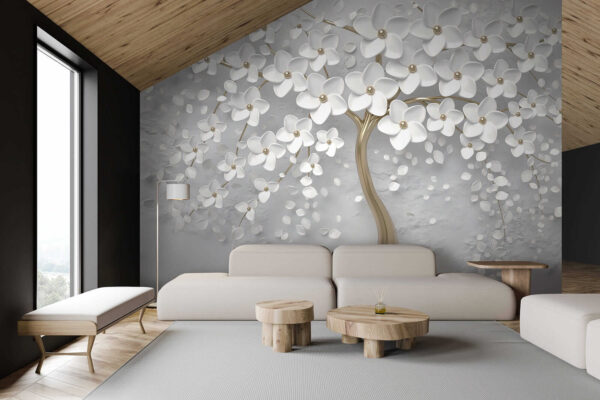 Arbre avec des fleurs et des feuilles blanches Arbre avec des fleurs et des feuilles blanches