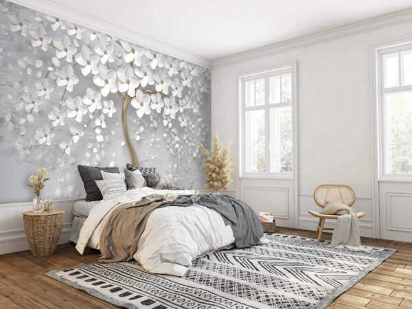 Arbre avec des fleurs et des feuilles blanches Arbre avec des fleurs et des feuilles blanches