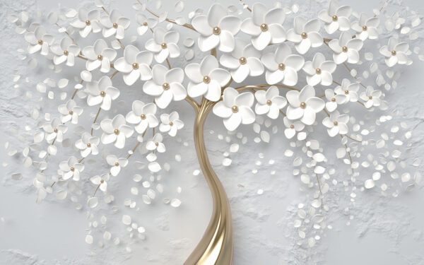 Arbre avec des fleurs et des feuilles blanches Arbre avec des fleurs et des feuilles blanches