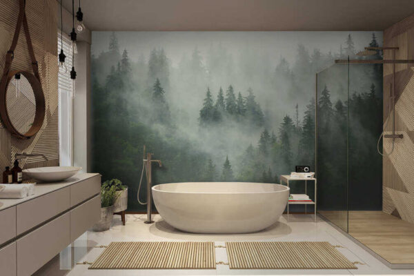 Forêt brumeuse avec des arbres Forêt brumeuse avec des arbres