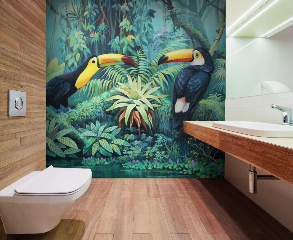 Painting of birds in a forest Painting of birds in a forest