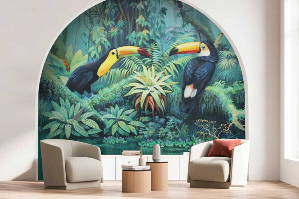 Peinture d'oiseaux dans une forêt Peinture d'oiseaux dans une forêt