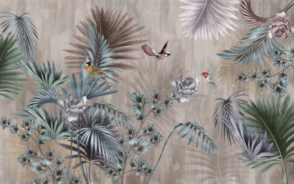 Papier peint avec des oiseaux et des fleurs Papier peint avec des oiseaux et des fleurs