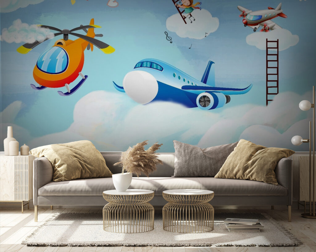 Cartoon planes in the sky