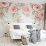 Papier peint Groupe de fleurs roses