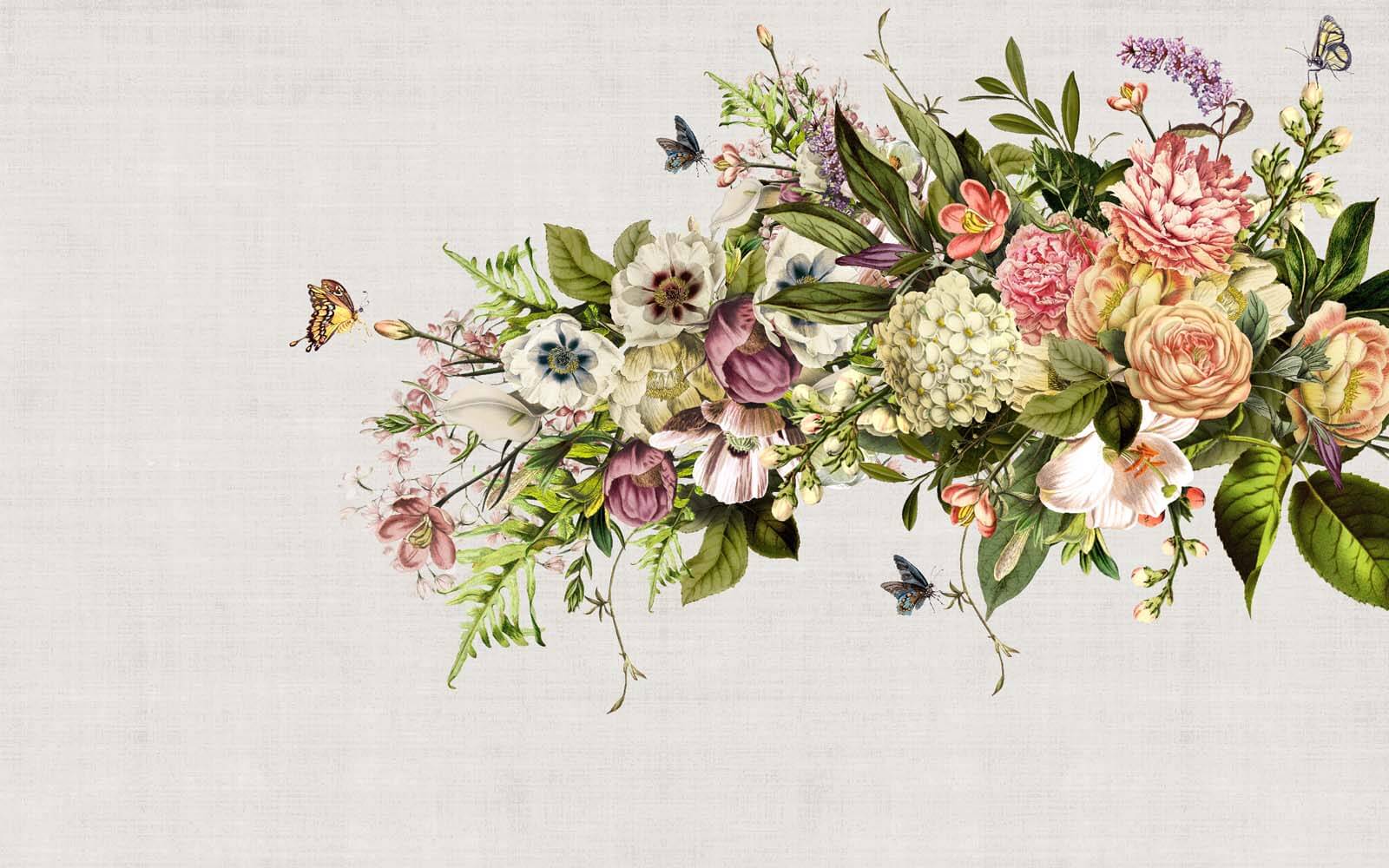 Papillon survolant un bouquet de fleurs u34636p - Papillon survolant un bouquet de fleurs - tegory