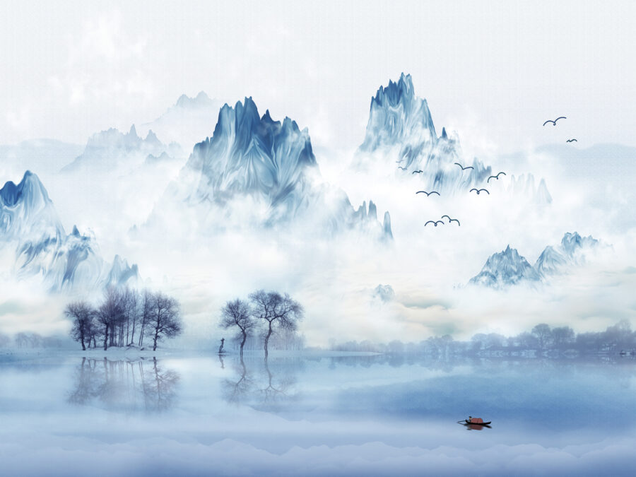 Papier peint Paysage d'un lac avec des arbres et des montagnes en arrière-plan – Image 2