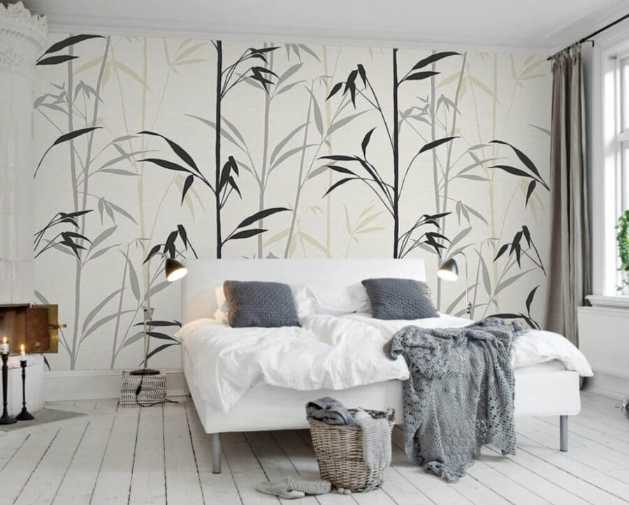 Papier peint avec des feuilles noires