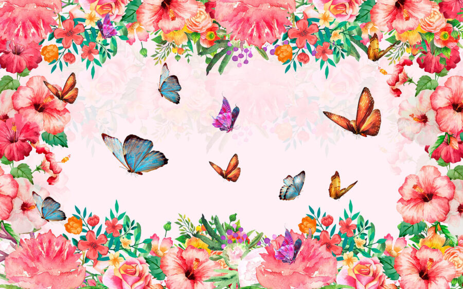 Groupe de papillons et de fleurs