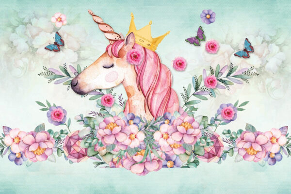 Licorne aquarelle avec couronne et fleurs Licorne aquarelle avec couronne et fleurs