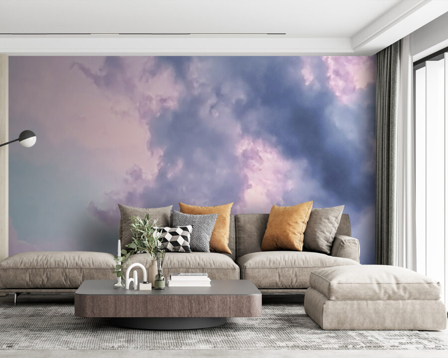 Ciel nuageux avec des nuages roses et bleus