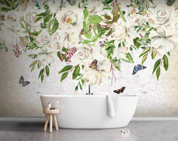 Peinture de fleurs blanches et de papillons u33223pit1 600x476 - Peinture de fleurs blanches et de papillons - tegory