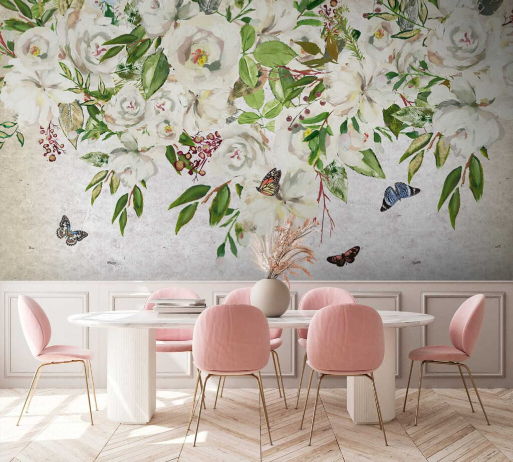 u33223pik1 1024x922 - Peinture de fleurs blanches et de papillons - tegory