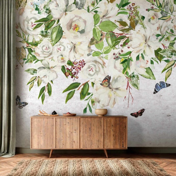 Peinture de fleurs blanches et de papillons u33223pih1 600x600 - Peinture de fleurs blanches et de papillons - tegory