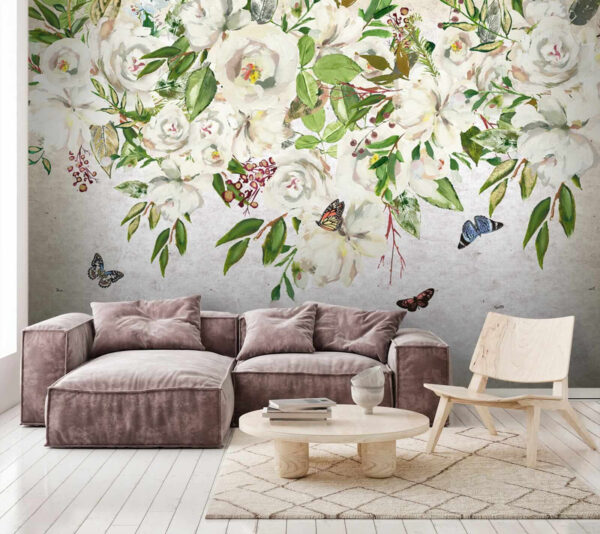 Peinture de fleurs blanches et de papillons u33223pig3 600x534 - Peinture de fleurs blanches et de papillons - tegory