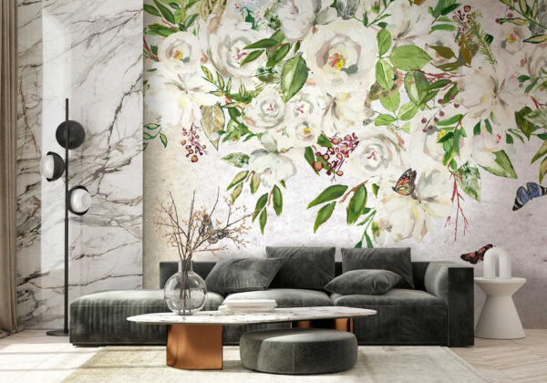 Peinture de fleurs blanches et de papillons u33223pig2 600x420 - Peinture de fleurs blanches et de papillons - tegory