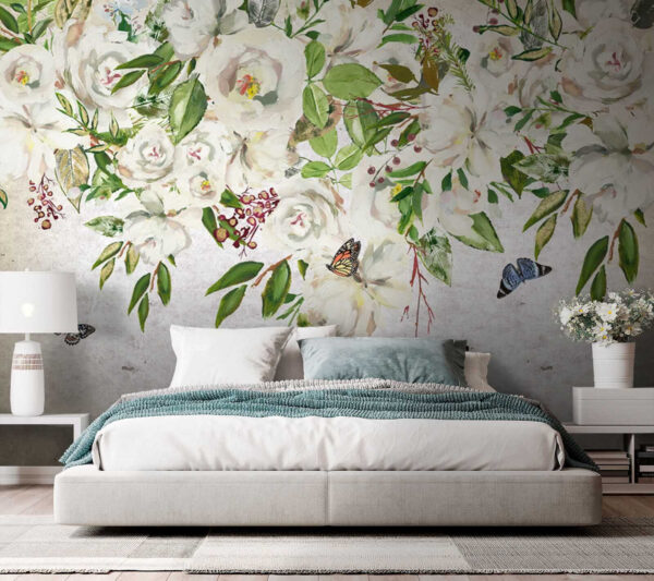 Peinture de fleurs blanches et de papillons u33223pib3 600x533 - Peinture de fleurs blanches et de papillons - tegory
