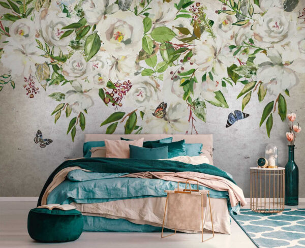 Peinture de fleurs blanches et de papillons u33223pib2 600x488 - Peinture de fleurs blanches et de papillons - tegory