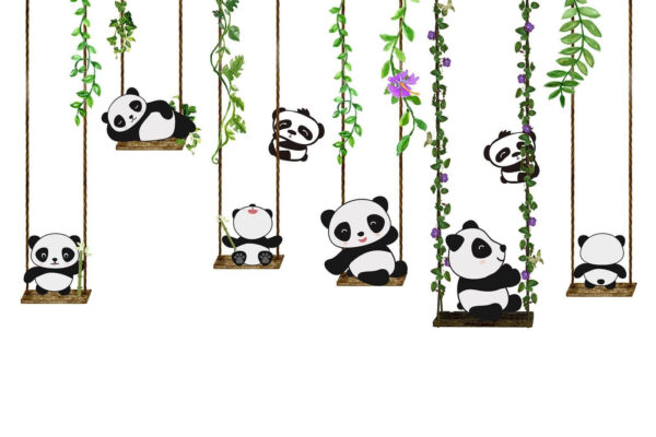 Groupe de pandas sur des balançoires u32772p 600x400 - Groupe de pandas sur des balançoires