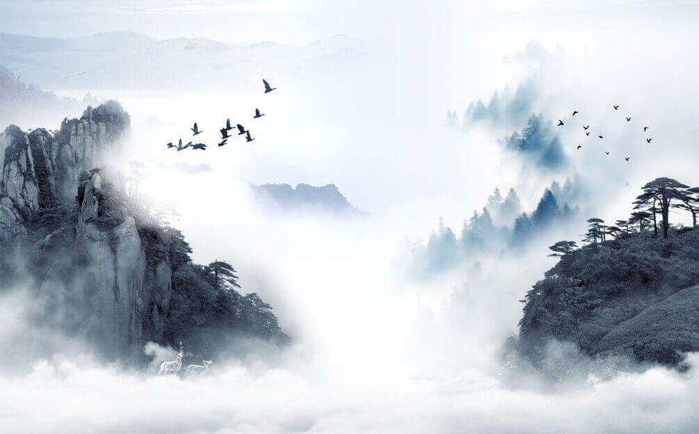Oiseaux volant au-dessus d'une montagne Oiseaux volant au-dessus d'une montagne