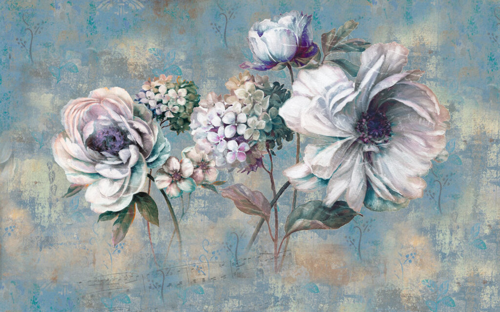 Peinture de fleurs sur fond bleu Peinture de fleurs sur fond bleu