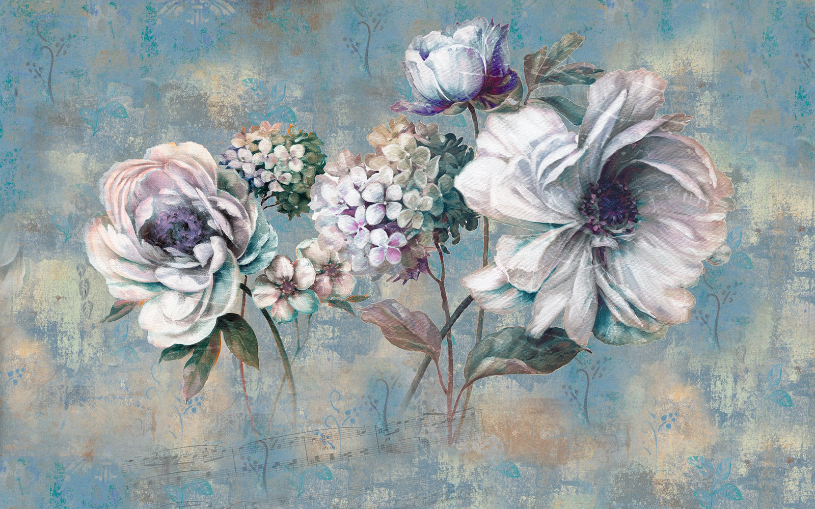 Peinture de fleurs sur fond bleu u30652p - Peinture de fleurs sur fond bleu - tegory