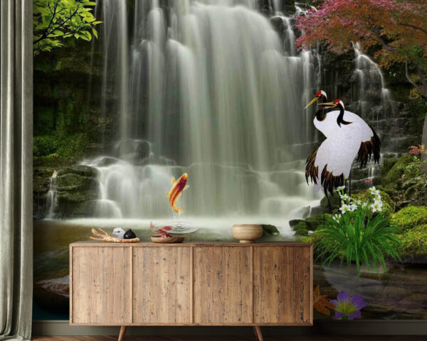 Cascade avec oiseaux et poissons Cascade avec oiseaux et poissons