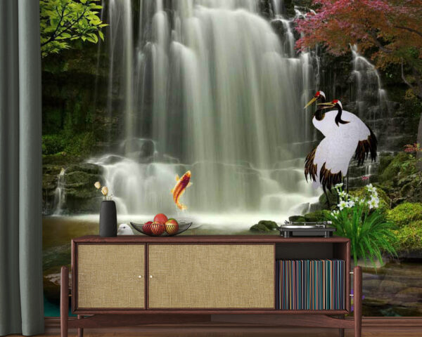 Cascade avec oiseaux et poissons Cascade avec oiseaux et poissons