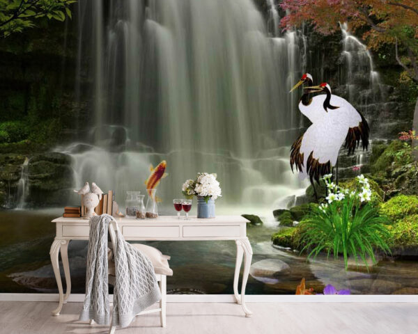 Cascade avec oiseaux et poissons Cascade avec oiseaux et poissons